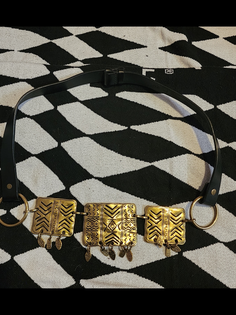 Chico's Black Leather Belt with Gold Tribal Accent Panels - Women Accessories - Picture 2 of 5